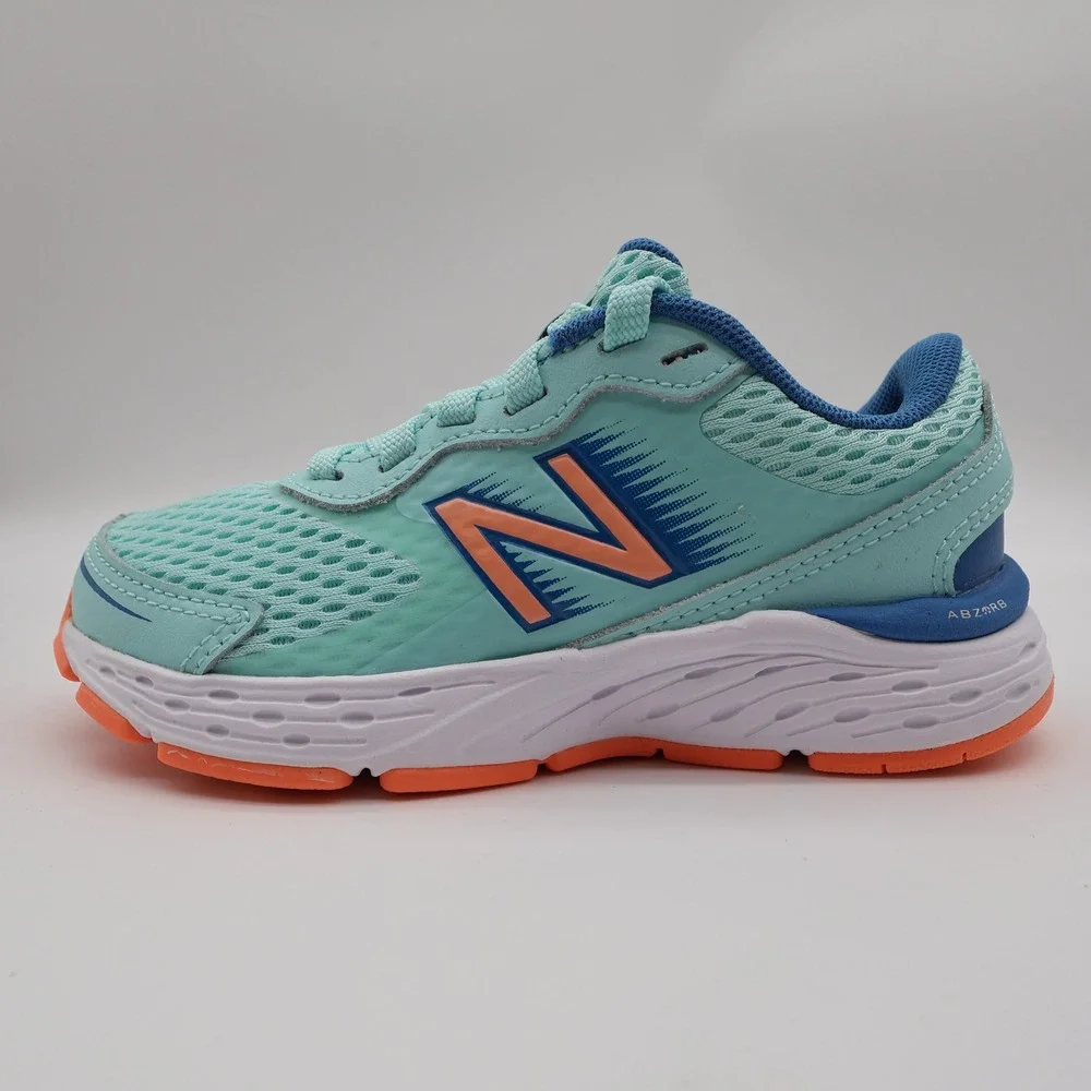 New Balance 680v6 Running Shoes Kids Size 11 Teal Orange Synthetic Mesh Athletic